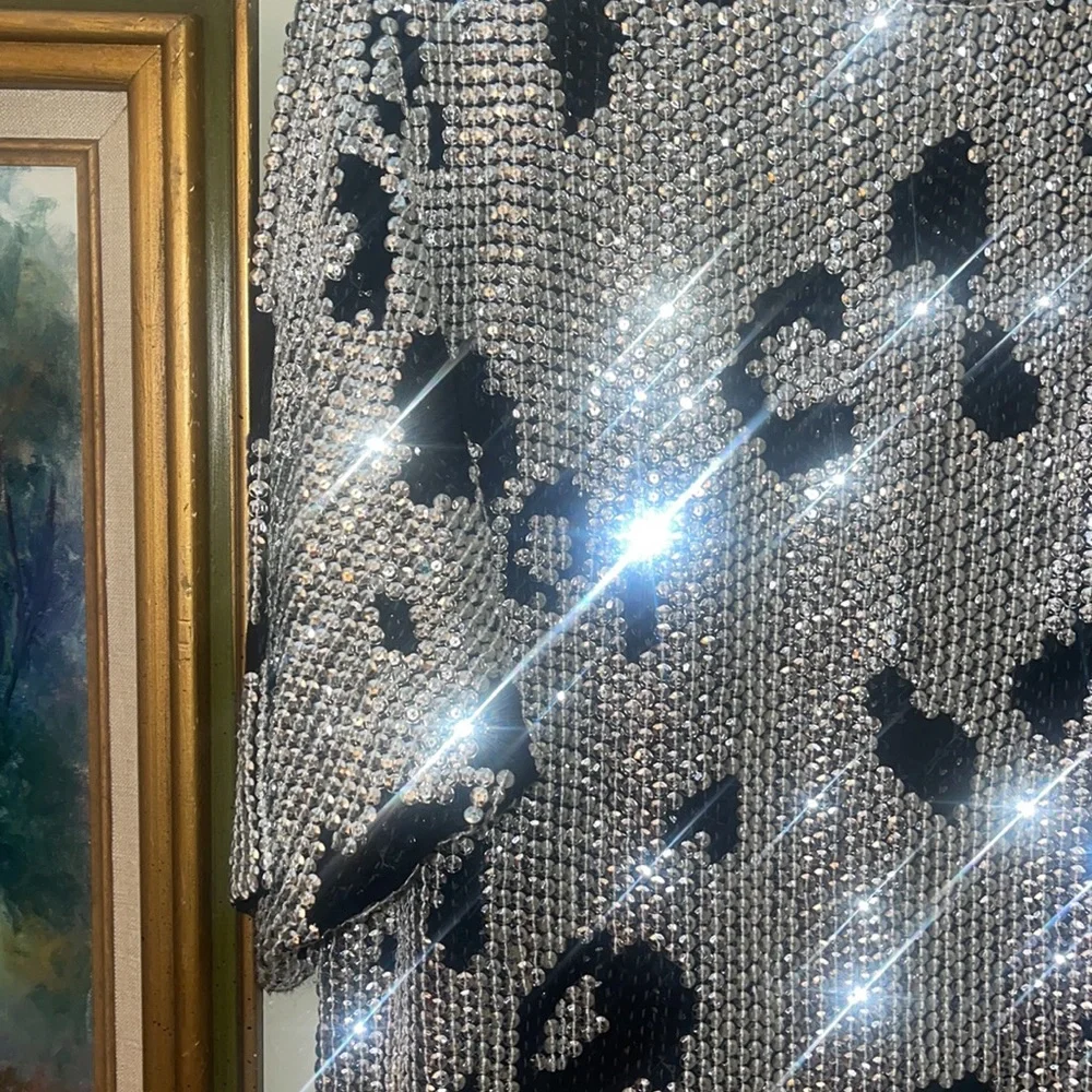 Vintage Sequin Silver Leopard Holiday Dress Size M Kenar Silk Animal Print 80s